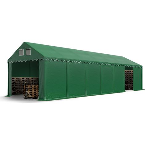 Hangar tente de stockage 4 x 14 m d'élevage de 2,60m de hauteur vert fonce PVC 800 N imperméables (1/5)
