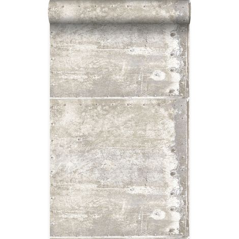 papier peint grandes plaques métalliques rouillées, vieillies, altérées et touchées par les intempéries avec des rivets blanc cassé - Origin Wallcoverings (1/5)