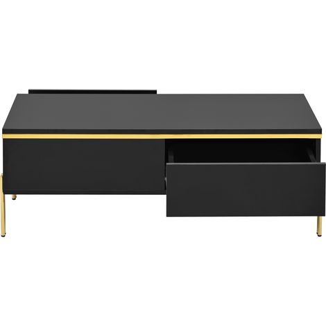 ELVMI Couchtisch mit 2 Schubladen, Goldfarbene Details und Metallbeinen, für Wohnzimmer, aus Spanplatte, 100 × 50 × 36 cm, Schwarz (1/5)