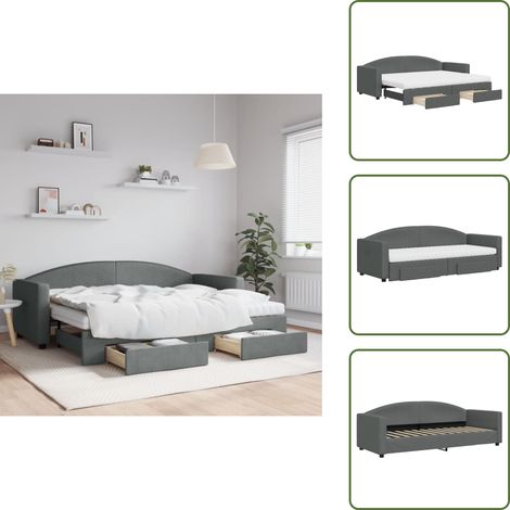 The Living Store Tagesbett Ausziehbar mit Schubladen Dunkelgrau 80x200 cm Stoff - Sofa - Tagesbett - Gästebett - Schlafsofa - Doppelbett