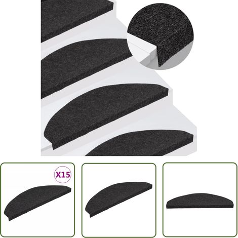The Living Store Stufenmatten Selbstklebend 15 Stk. 65x22,5x3,5 cm Schwarz - Treppenmatte - Treppenläufer - Stufenmatte - Rutschfest - Schwarz (1/5)