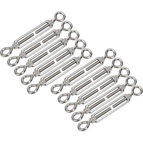 Tensioner, 10 Pieces Stainless Steel Eye M6 Open Body Tensioners for Tensioning Cable or Material Tensioning Metal Cable Rope Tensioner (1/5)