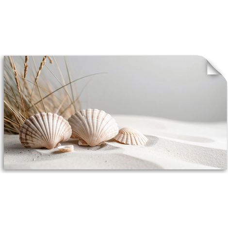 Selbstklebendes Poster – Wandsticker Muscheln Sand Pflanzen Boho 80x40 cm (1/3)