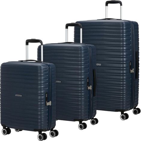 American Tourister 352710 Niteline Set Trolley Rigido 3 pezzi ABS 4 ruote spinner chiusura TSA cabina medio grande colore Blu