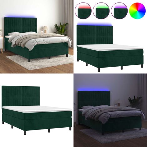 Sommier à lattes de lit avec matelas LED Vert foncé 140x190 cm - Matelas LED - Velours (1/5)