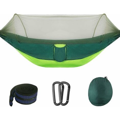 Ultraleichte Hängematte mit Moskitonetz – Belastbarkeit: 300 kg – Atmungsaktive, schnelltrocknende Campinghängematte (290 x 140 cm) – Für Outdoor-Aktivitäten, Reisen und den Garten (1/5)