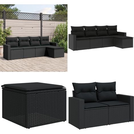 5-tlg. Garten-Sofagarnitur mit Kissen Schwarz Poly Rattan - Gartensofas - Outdoor Möbel - Gartenmöbel Set - Lounge Sofa - Rattan Gartenmöbel - Home & Living (1/5)