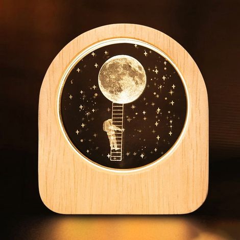 Boule De Cristal 3D - Veilleuse Avec Gravure Laser De La Lune - Décoration Intérieure Bureau Chambre - 1 Pièce (1/5)
