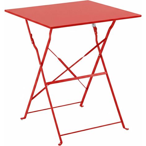 Oviala – Table de jardin pliante carrée en acier rouge – 2 à 4 places – Structure pliable – Résistante à l'humidité – Facile à entretenir