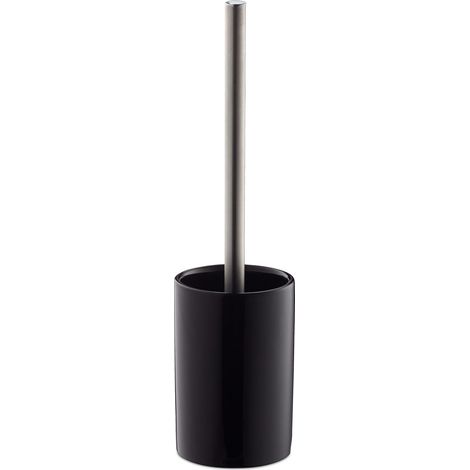 2 x WC-Garnitur Keramik im Set, WC-Bürstenhalter mit Toilettenbürste, Wechselbürstenkopf, freistehend, 36 cm, schwarz