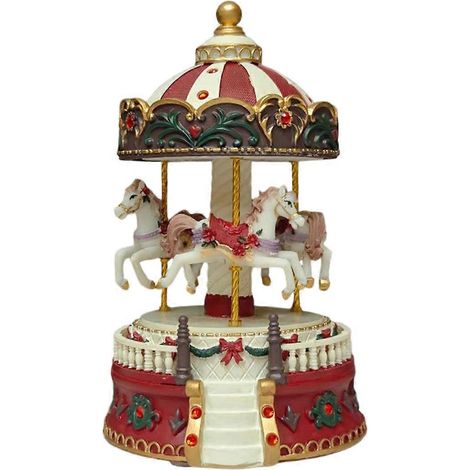 Boîte à musique carrousel vintage rotative, en résine peinte à la main, idéale comme cadeau de Noël ou d'anniversaire. (1/5)