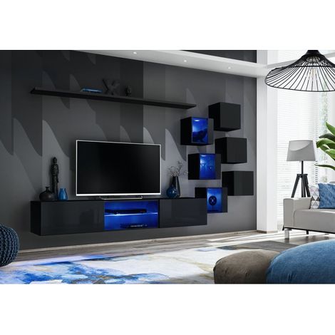 Ensemble meuble TV mural Switch XXI - L 240 x P 40 x H 120 cm - Noir - Livraison gratuite