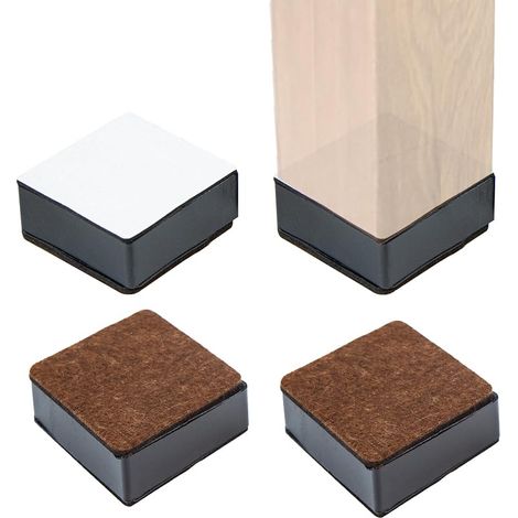 Rehausseur Meuble Colonne De Meuble en Acier Au Carbone, Lève-Meubles Autocollant, Lève-Canapé, Lève-Meubles 3cm pour Chaises, Armoires, Lits, Tables, Etc. (Jeu De 4 Pièces Carrées Noires) (1/5)