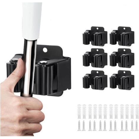 Set mit 6 wandmontierten Besenhaltern, Edelstahl, rutschfest, für Garage, Küche, Badezimmer (1/5)