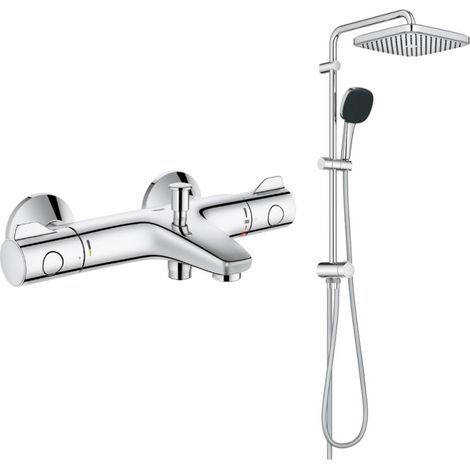 Pack mezclador termostático para baño/ducha GROHE Grohtherm 800 + columna GROHE Vitalio Comfort 250 con inversor, acabado cromado