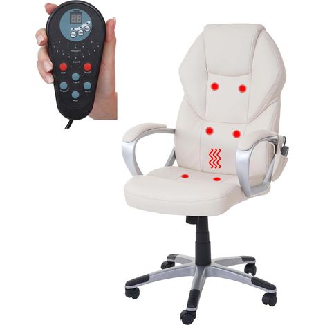 Massage-Bürostuhl HHG-753, Drehstuhl Chefsessel, Heizfunktion Massagefunktion Kunstleder creme (1/5)