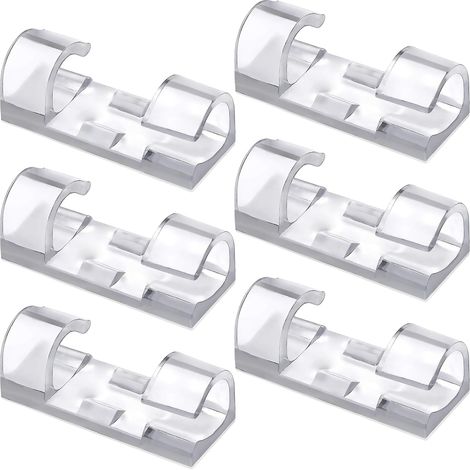 Lot de 15 clips serre-câbles transparents avec autocollant, organisateur de bureau pour câbles multifonction, gestion pour câble d'alimentation, câble de charge USB, câble audio, etc (1/4)