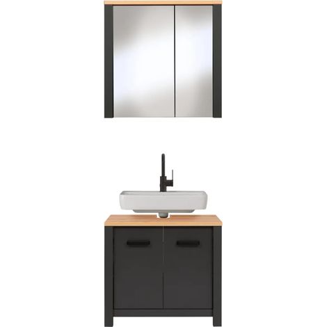 Mobile Bagno 70 cm Antracite Rovere Sottolavabo Pensile a Specchio (1/5)