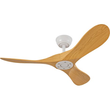 Ventilateur de plafond 107 cm sans éclairage 3 pales ABS blanc et naturel réversible 6 vitesses télécommande silencieux (1/5)