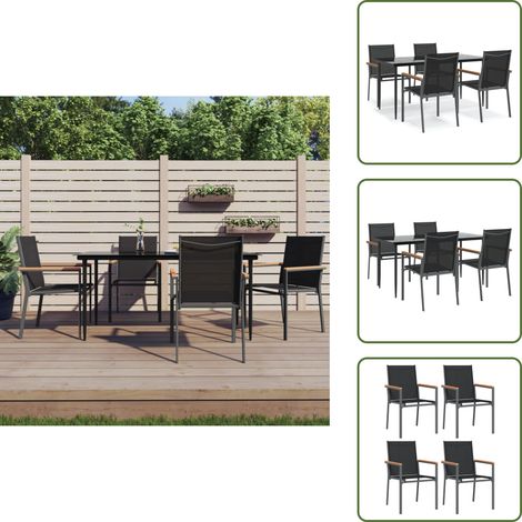 The Living Store Set da Pranzo da Giardino 5 pz Nero in Textilene e Acciaio - Tavolo da pranzo da esterno