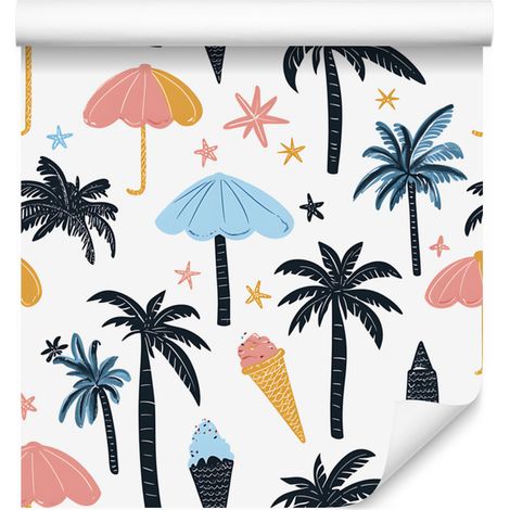 Carta da parati estiva bianca e blu navy per soggiorno e camera da letto 50x1000 cm (1/5)