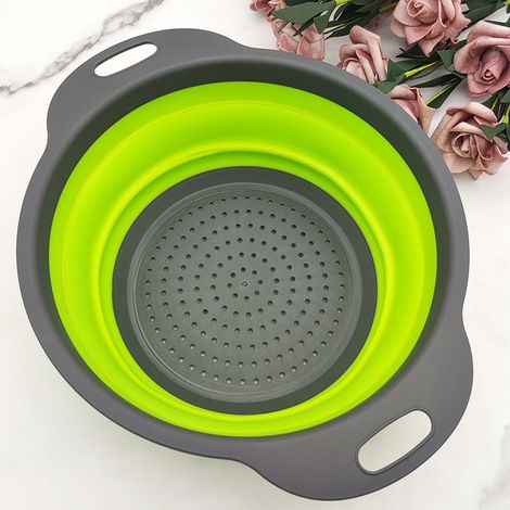 Passoire pliable en silicone, panier à fruits portable, gain de place en cuisine, facile à nettoyer, vert, 24,8 × 8 cm, 1 pièce