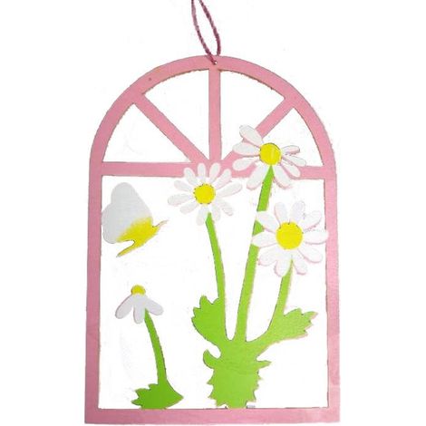Marco de madera rosa con margaritas 22x15cm