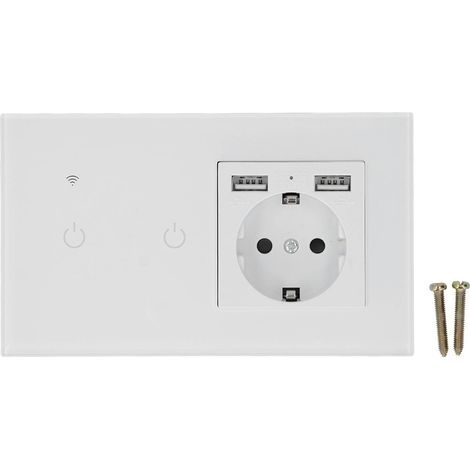 Prise murale encastrée intelligente WiFi, prise double USB, contrôle par application et voix, interrupteur tactile, norme européenne AC100-240VAC (1/5)