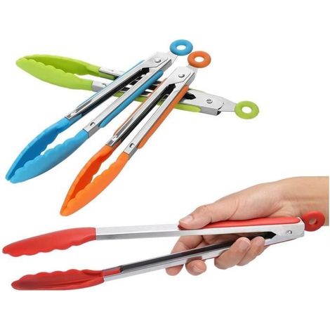 4 pcs pinces de cuisson, pincettes à pâtisserie en acier inoxydable et silicone, 27,5 cm, ustensiles de cuisine résistants à la chaleur (1/4)