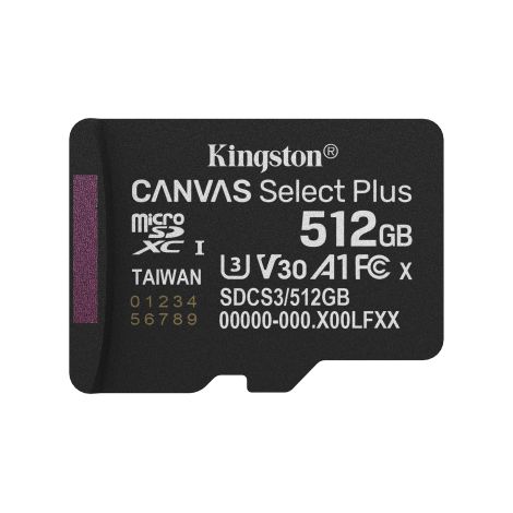 Kingston Technology 512GB micSDXC Canvas Select Plus Gen3 150R A1 (Adaptador de SD no incluido)