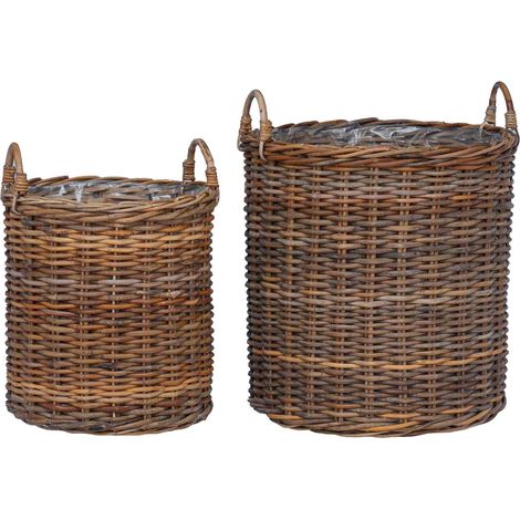 Blumentopf Körbchen mit Speicher 2 pcs Braun Lacak Rattan vidaXL