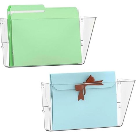 Set aus 2 transparenten, wandmontierten Dokumentenhaltern, Wandorganizer für Post und Zeitschriften, ideal für Büro und Zuhause. (1/5)