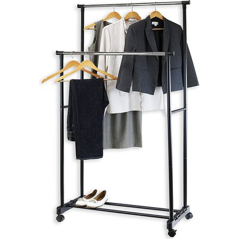 Porte-manteaux avec Double Tringle et Étagère de Rangement, Style Industriel,noir (1/5)