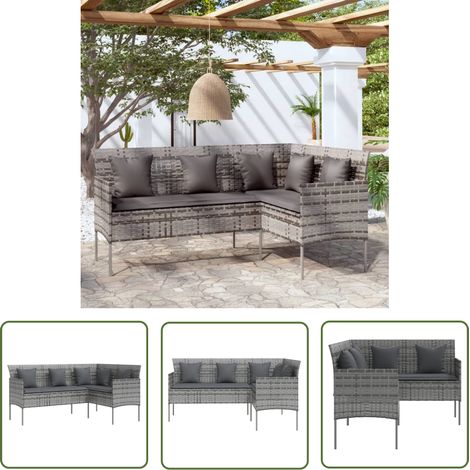 The Living Store Canapé d'extérieur en L avec coussins Résine tressée Gris - Canapé De Jardin - Canapé Extérieur - Mobilier De Jardin - Jardin - Détente (1/5)