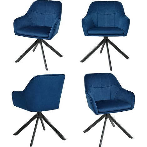 Goeurvant Sedie Girevole Moderna con Cuscino Doppio Spesso, Schienale Ampio e Braccioli Ergonomici - Set di 4 - Blu