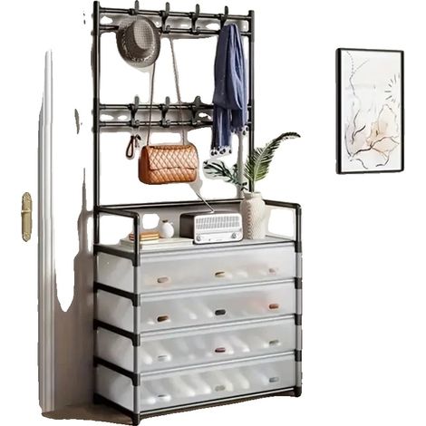 Rangement à chaussures, organisateur 3-en-1, 8 crochets, 168x77x35cm (1/2)