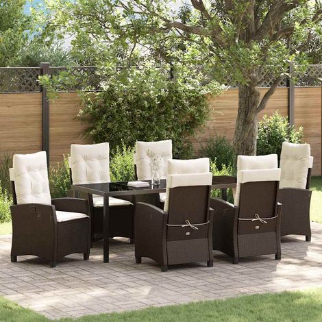 Conjunto de Comedor de Jardín 7 uds. Marrón ratán sintético vidaXL (1/5)