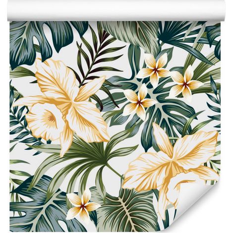 Papel pintado de acuarela con flores tropicales para salón y dormitorio, 50x1000 cm. (1/5)