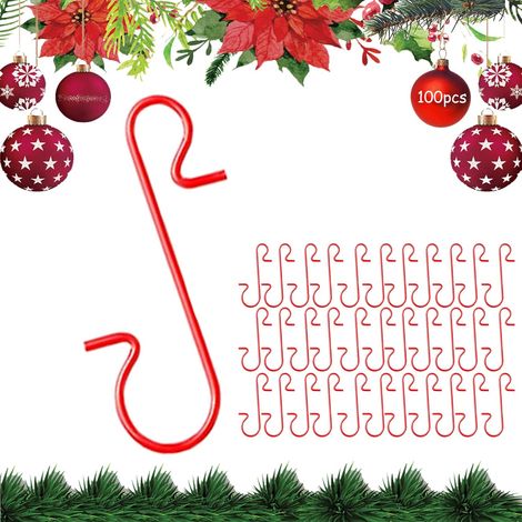 QAZQA 100 Pièces Crochet Boule de Noel, Crochets d'Ornement de Noël Cintre en Forme de S pour la Décoration d'arbre de Noël (Rouge)