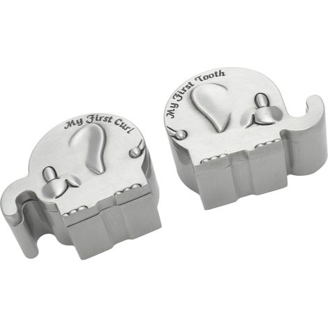 Lot de 2 petites boîtes à souvenirs en forme d'éléphant, boîtes de rangement en métal pour conserver les dents de lait et offrir des cadeaux. (1/5)