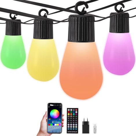 Guirlande Lumineuse Exterieure Guirlande Lumineuse à Boules Colorées 50 LED Guirlande Guinguette Exterieur 30M, pour décorer Halloween, Balcon, Jardin, Fête (1/5)