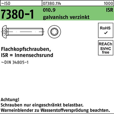 Vis à tête plate ISO 7380-1 ISR M6x16-T30 010.9 galv. 500p.