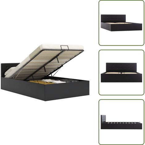 Stauraumbett Hydraulisch Schwarz Kunstleder 140×200 cm - Bettgestell - Hydraulisches Bett - Stauraumbett - Kunstlederbett - Boxspringbettwagen (1/5)