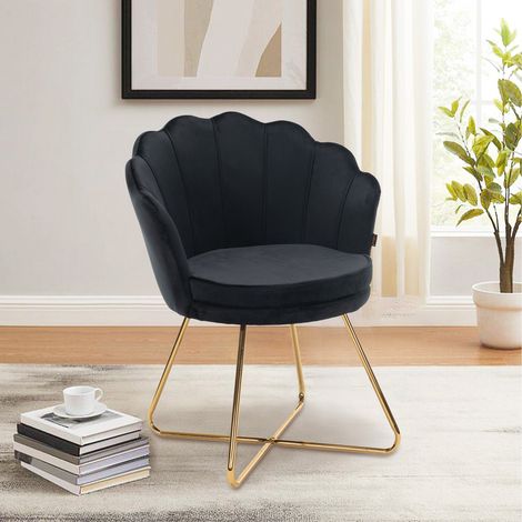 Chaise de Salon Élégante en Velours , Design Raffiné avec Pieds Croisés Dorés, Idéale pour Chambre et Coiffeuse,Noir (1/5)