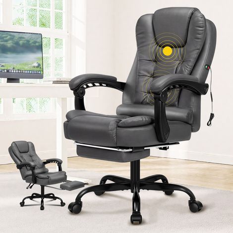 ELFORDSON Massage Office Chair with Footrest Executive Gaming Seat PU Leather