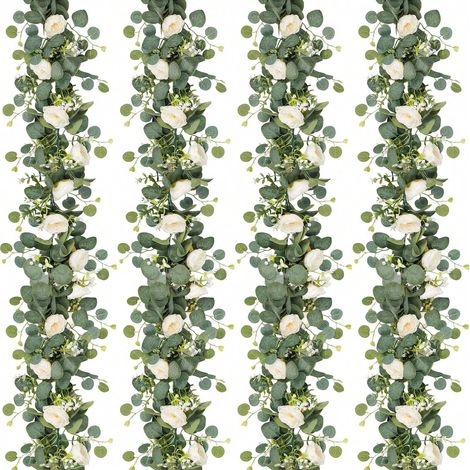 Lot de 4 guirlandes de fleurs artificielles, guirlandes de vigne de roses de mariage, guirlande d'eucalyptus, suspendue décoration de fête, Champagne (1/5)
