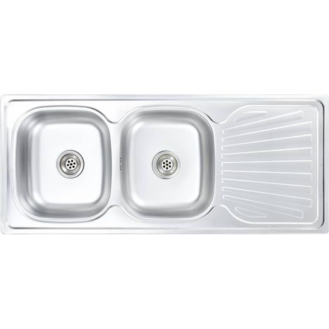 Fregadero de cocina doble con colador y trampa 120 x 50 cm acero inoxidable 020002360 (1/5)
