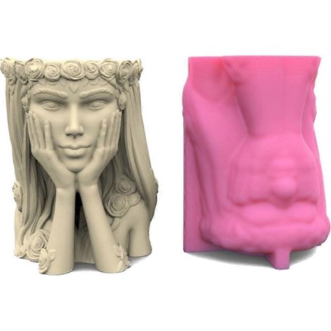 Selbstgemachte 3D-Silikonform zur Herstellung eines göttinnenförmigen Blumentopfs zur Aufbewahrung Ihrer Sukkulenten. (1/4)
