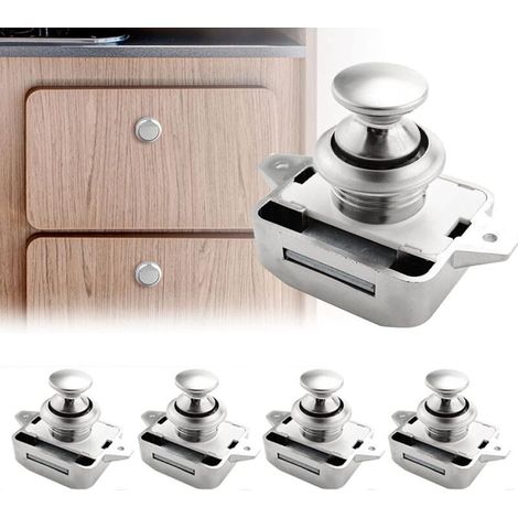 Serrure à bouton-poussoir sans clé, lot de 5 pièces, pour portes de 14 à 20 mm d'épaisseur, idéale pour les camping-cars, les bateaux, les yachts, les caravanes et les placards. (1/4)