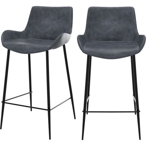 Set de 2 taburetes para isla de cocina en cuero sintético gris 65 cm - Pirata (1/4)